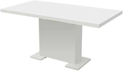 White High Gloss Extendable Dining Table Modern Rectangular Expandable Design for Kitchen Dining Room, Seats 6, Size 47.2 to 59.1 Inches