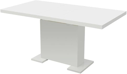 Extendable Dining Table High Gloss White MDF and Steel, Modern Rectangular Kitchen & Dining Room Table, Seats 4-6 for Dinner, Versatile Home Furniture