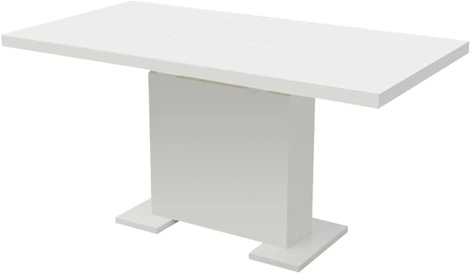 Extendable Dining Table, High Gloss White MDF and Steel Kitchen Table, Modern Rectangular Dinner Table for 6 People, Versatile Dining Room Furniture, Easy Clean Surface