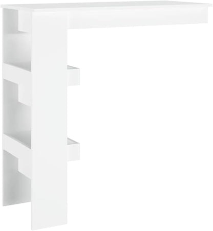 Wall Bar Table White 40.2" Rectangular Kitchen High Top Table Foldable Dining Table for Small Spaces with Built-in Shelves Modern Engineered Wood Matte Finish