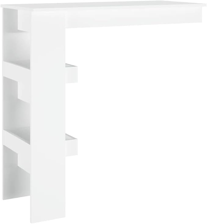 Wall Mounted Bar Table White Engineered Wood with 2 Shelves Space Saving Design for Dining Room Kitchen and Breakfast Nook