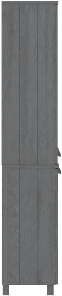 Dark Grey Solid Pine Wood Highboard Set of 2, Rustic MDF Glass Buffet Cabinet with Storage, 13.8x33.5x70.9 in, for Living Room, Hallway, Kitchen Island Kitchen Furniture