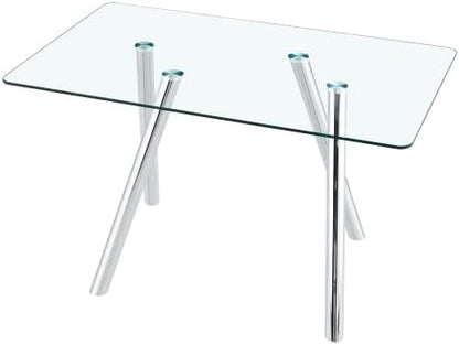 Donext 51" Rectangular Tempered Glass Dining Table, Sturdy Metal Legs,Modern Kitchen Dining Room Table, Easy to Clean, White