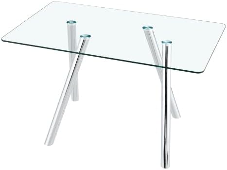 Donext 51" Rectangular Tempered Glass Dining Table, Sturdy Metal Legs,Modern Kitchen Dining Room Table, Easy to Clean, White