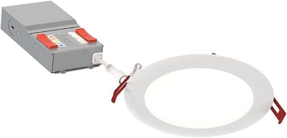 Light fixture with circular white cover and red accents on a white background