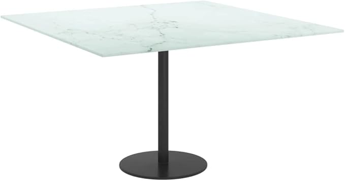 Square White Tempered Glass Table Top 27.6 x 27.6 in Marble Design, Modern Durable Replacement Tabletop for Living Room Dining Coffee Space