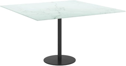 Square White Tempered Glass Table Top 27.6 x 27.6 in Marble Design, Modern Durable Replacement Tabletop for Living Room Dining Coffee Space