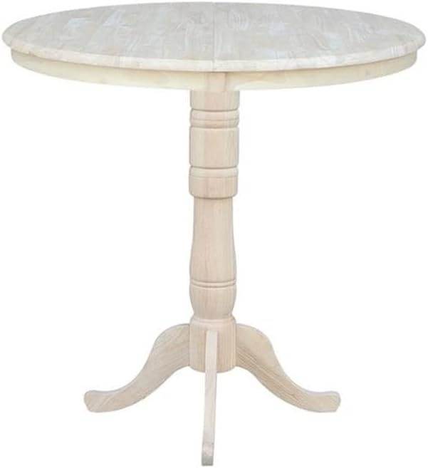 IC INTERNATIONAL CONCEPTS 36" Round Top Pedestal Table with 12" Leaf - Dining Counter or Bar Height