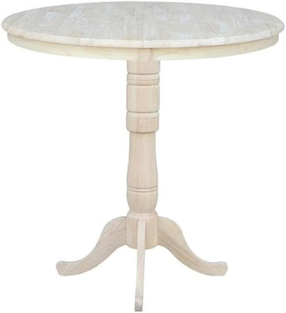 IC INTERNATIONAL CONCEPTS 36" Round Top Pedestal Table with 12" Leaf - Dining Counter or Bar Height