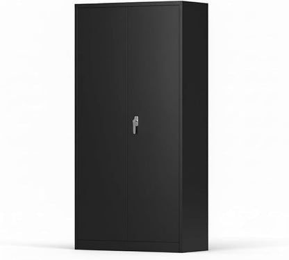 72in Heavy Duty Steel Wardrobe Cabinet with Lock, Metal Garage Storage Cabinets with Adjustable Shelves & Hanging Rod, Metal Cabinet Storage for Home, Bedroom, Office, Closet