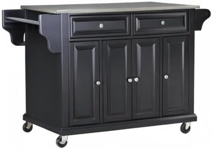 Crosley Furniture Full Size Stainless Steel Rolling Kitchen Island Storage Cart, Microwave Stand, Spice Rack, Black