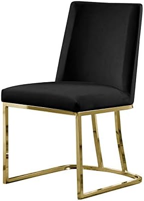 Modern Chairs Set of 2, Chrome Side Chairs & Counter Stools with Ring Pull Back, Luxury Upholstered Chairs for Kitchen Island, Dining Room & Home Bar (Velvet, Black/Gold, Side Chair)
