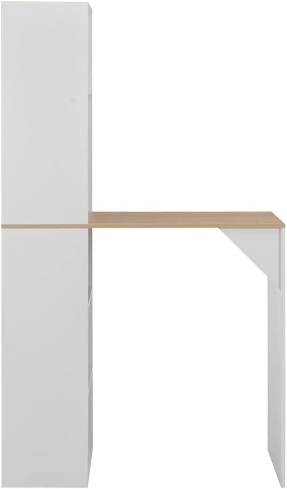 White Bar Table with Natural Wood Accents and Shelves, Modern Engineered Wood Dining Table 45.3 x 23.2 x 78.7 Inches for Kitchen and Small Spaces, Durable Matte Finish