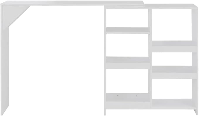 White Engineered Wood Large Rectangular Bar Table with Adjustable Shelf for Dining Room and Kitchen, Modern Contemporary Design, Durable Easy Clean Surface, Versatile Storage