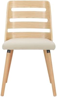 Wooden chair with a beige cushion on a white background