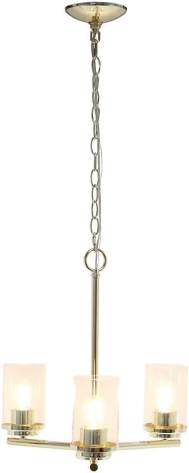 Elegant Designs PT1018-GLD 15" Traditional Vintage Modern Industrial 3-Light Metal and Clear Glass Kitchen Island Foyer Hallway Living Room Den Dining Room Hanging Pendant Chandelier, Gold