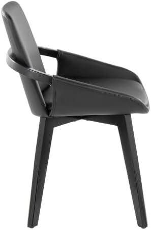Mid Century Modern Chair with Black Bamboo Frame, Black Faux Leather Upholstered Foam Padded Seat and Backrest for Kitchen Island Dining Room Accent Chair
