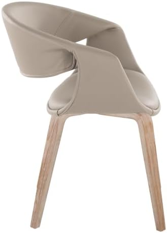 Upholstered Faux Leather Dining Chairs Set of 2, Kitchen Island Chairs with Light Grey Padded Seat and Whitewashed Bent Wood Legs for Dining Room