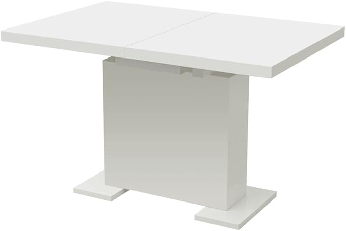 White High Gloss Extendable Dining Table 31.5 x 59.1 in, Modern MDF Kitchen Table Seats 6, Steel Legs Expandable Console for Small Dining Room Living Area