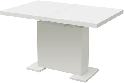 Extendable Dining Table High Gloss White MDF and Steel, Modern Rectangular Kitchen & Dining Room Table, Seats 4-6 for Dinner, Versatile Home Furniture