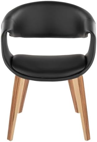 Upholstered Faux Leather Dining Chairs Set of 2, Kitchen Island Chairs with Black Padded Seat and Zebra Wood Bent Wood Legs for Dining Room Living Room