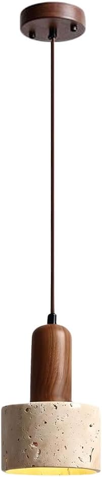 Modern Walnut Wood Decoration Hanging Light, Stone Pendant Light, Small Yellow Travertine Pendant Lamp, Retro Adjustable Pendant Light for Farmhouse Kitchen Island