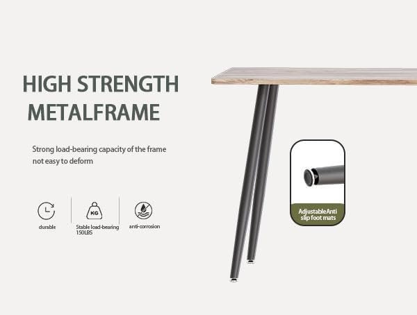 47" Modern Minimalist Dining Table, Island Table with Sturdy Metal Legs, Rustic Dining Tables with Waterproof Top for Kitchen & Dining Room, Wood