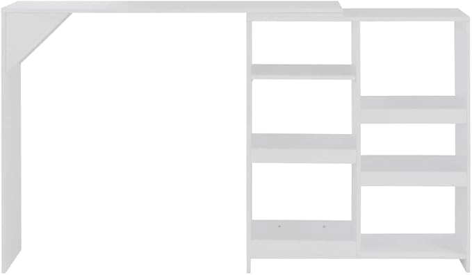 White Bar Table, Large Rectangular Engineered Wood Dining Table with Moveable Shelf, Modern Kitchen & Dining Room Furniture, 15.4" x 54.3" x 43.3"