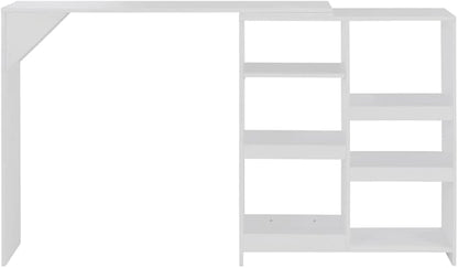 White Engineered Wood Bar Table, Rectangular High Top Kitchen Dining Room Table with Moveable Shelf, 54.3" Long