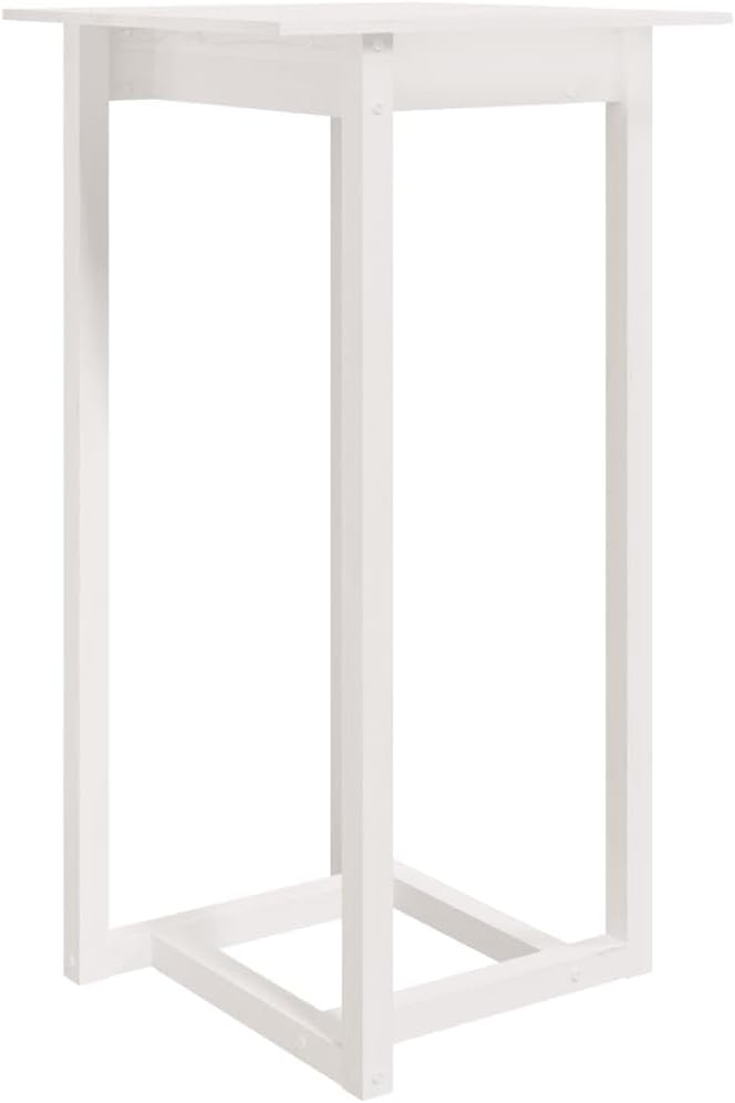 White Solid Pine Wood Bar Table, 23.6" Square Tall Kitchen Dining Table, Modern Farmhouse Style for Indoor Outdoor Use
