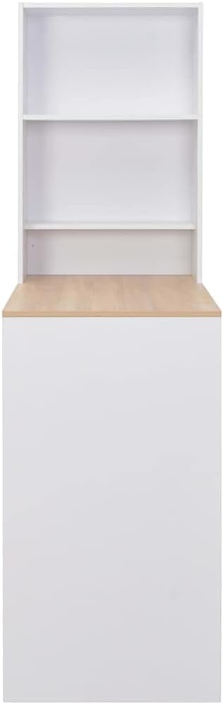White Bar Table with Natural Wood Accents Modern Design Engineered Wood Durable Construction Compact Size for Small Spaces Efficient Storage Shelves Kitchen Dining Area Matte