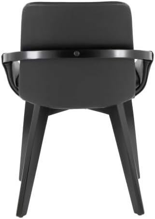 Mid Century Modern Chair with Black Bamboo Frame, Black Faux Leather Upholstered Foam Padded Seat and Backrest for Kitchen Island Dining Room Accent Chair