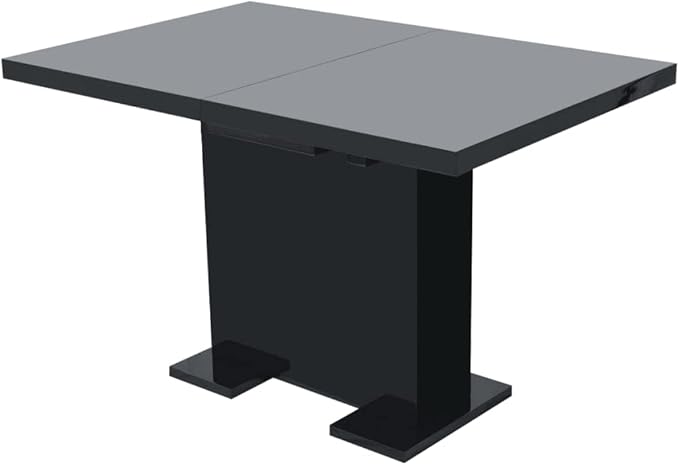 Modern Glossy Black Extendable Dining Table, MDF Steel Kitchen Table, Room Furniture for Gatherings, Accommodates 4-6 Guests, 47.2-59.1 Inch, Versatile Kitchen & Home Piece