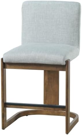 STAPERFO Bar Stools Set of 2, 24 Inch Linen Upholstered Counter Height Stools with Walnut Tone Solid Rubberwood Legs, Comfortable Seating for Kitchen Island Home Bar Coffee Shop, Light Grey