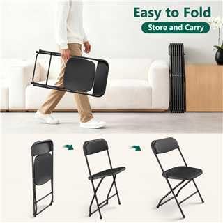 6 Pack Black Plastic Folding Chairs, Outdoor Portable Folding Chair with Steel Frame, 350lbs Capacity Stackable Foldable Chairs for Patio, Garden, Picnic, Kitchen, Events