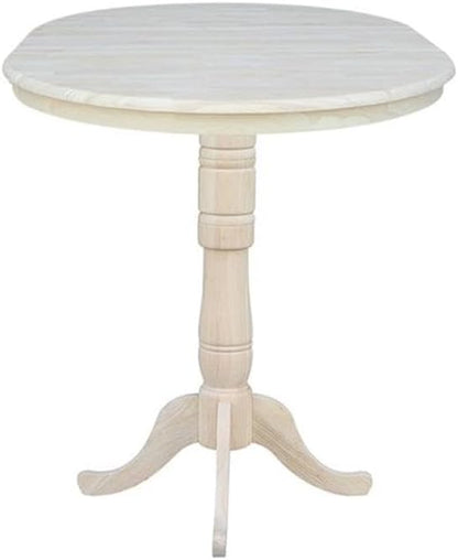 IC INTERNATIONAL CONCEPTS 36" Round Top Pedestal Table with 12" Leaf - Dining Counter or Bar Height