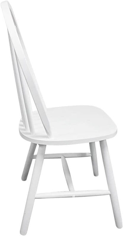 4-Piece White Rubber Wood Dining Chairs Set with Rounded Backrests, Farmhouse Kitchen Chairs for Dining Room and Home Decor
