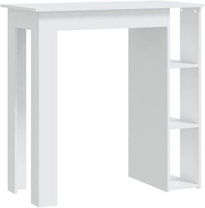 White Engineered Wood Bar Table, Rectangular High Top Dining Table with Storage Shelves, Modern Kitchen Island for Home