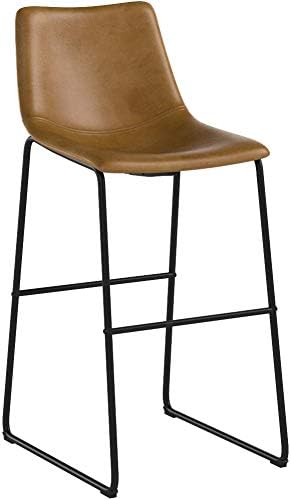 Walker Edison Douglas Urban Industrial Faux Leather Armless Lounge Kitchen Bar Chairs, Set of 2, Whiskey Brown
