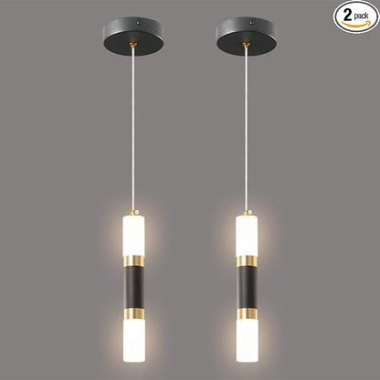 Modern Kitchen Island Light Fixture Dimmable LED Black Mini Pendant Light Bedroom Bedside Table Black Gold Small Pendant Lighting (2-Pack)