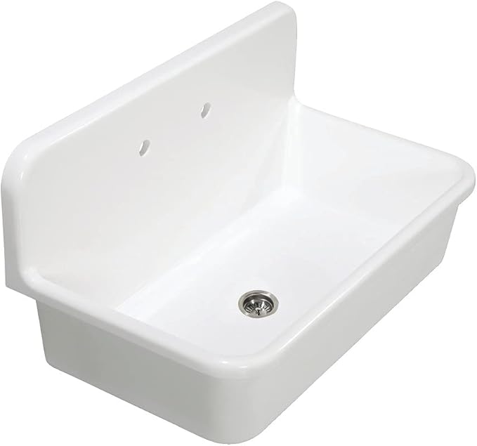 Kingston Brass GKTA3620198 Arcticstone 36-Inch Solid Surface Top-Mount Kitchen Sink with Backsplash, Matte White
