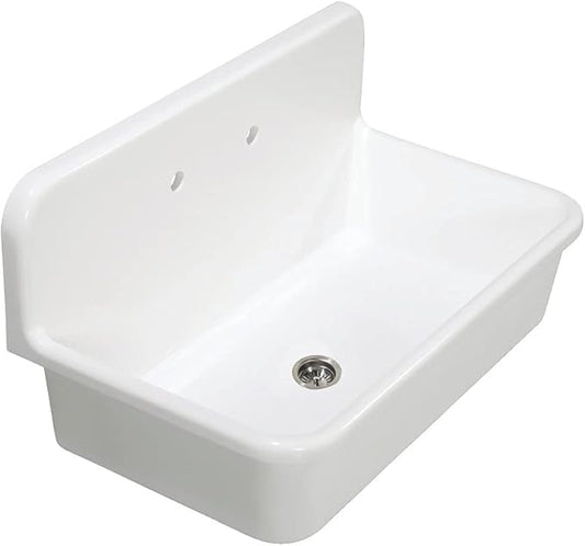Kingston Brass GKTA3620198 Arcticstone 36-Inch Solid Surface Top-Mount Kitchen Sink with Backsplash, Matte White