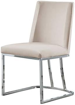 Modern Chairs Set of 2, Chrome Side Chairs & Counter Stools with Ring Pull Back, Luxury Upholstered Chairs for Kitchen Island, Dining Room & Home Bar (Velvet, Cream/Silver, Side Chair)