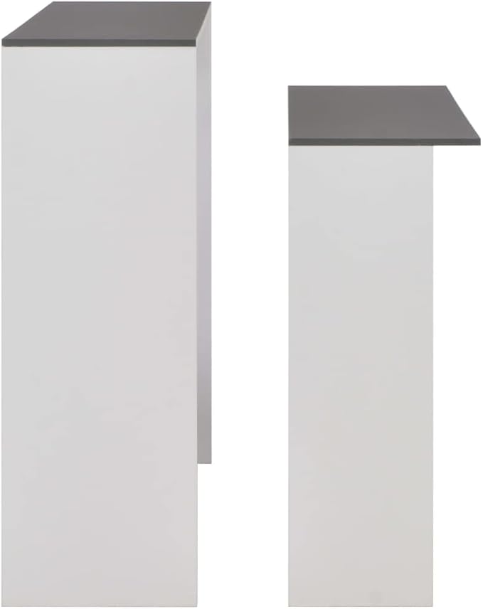 Bar Table White with Grey Tabletop, Engineered Wood, Height Adjustable 39.4-47.2 in, Modern Kitchen Dining Room Furniture for 4 People