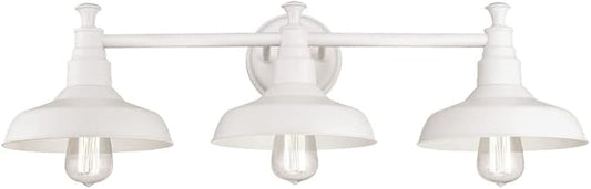 Design House 579656 Kimball Industrial Farmhouse 3-Light Indoor Bathroom Vanity Light with Metal Shades for Over the Mirror, Antique White