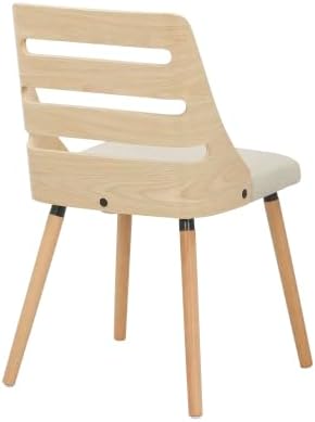 Mid Century Modern Dining Chair, Accent Chair with Cream Fabric Upholstered Cushioned Seat, Cut-Out Backrest, Natural Solid Wood Legs, for Kitchen Island or Living Room