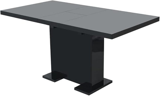 Extendable Dining Table, Glossy Black MDF & Steel, Modern Kitchen Table, 47.2-59.1 Inch Rectangular Dinner Table for Dining Room, Seats