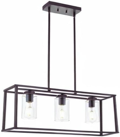 VINLUZ 3-Light Industrial Metal Large Pendant Lighting Oil Rubbed Bronze Modern Linear Chandelier with Clear Glass Shades Farmhouse Rustic Ceiling Light Fixtures Hanging for Dining Room Kitchen Island