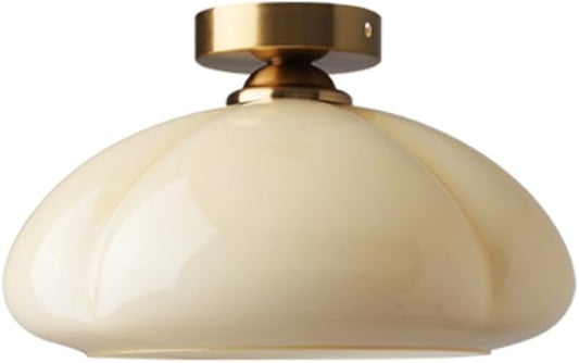 Bofea-Modern Gold Semi Flush Mount Ceiling Light Schoolhouse Ceiling Light Fixture Gold Overhead Lights Fixture with Cream Glass Shade Brass Semi Flush Lamp for Bedroom Hallway Kitchen