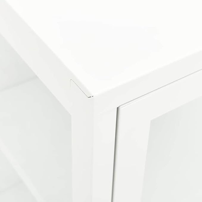 White Sideboard, Powder-Coated Steel Buffet Cabinet, 41.3 x 13.8 27.6 Inch Modern Storage Furniture with Adjustable Shelves for Living Room, Kitchen, Office Dining Storage